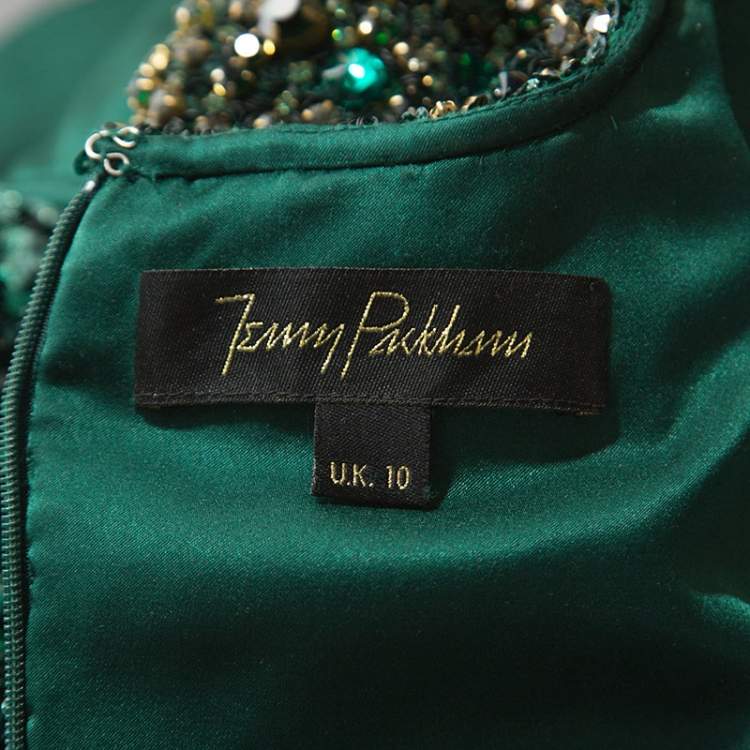 Pre Owned Jenny Packham Green Embellished Matador Evening Gown