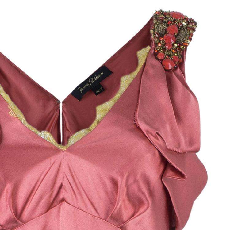 مملوكة مسبقًا Jenny Packham Coral Embellished Silk Dress M
