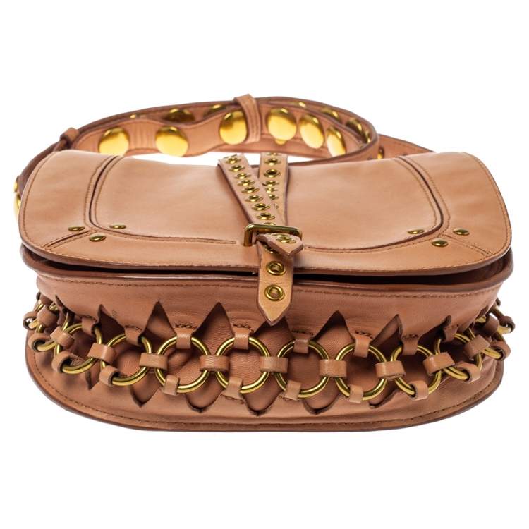 Pre Owned Jerome Dreyfuss Light Brown Leather Embellished Small Victor Shoulder Bag
