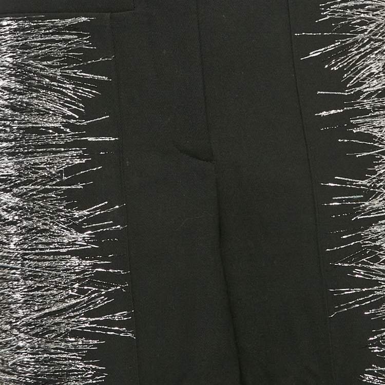 Pre Owned Jil Sander Black Metallic Embroidered Wool Straight Trousers S