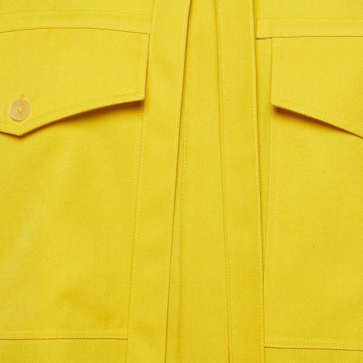 Pre Owned Jil Sander Yellow Wool Gabardine Oversized Tie-Up Neck Detail Shirt S