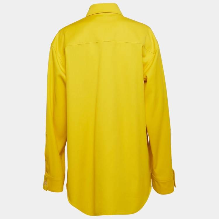 Pre Owned Jil Sander Yellow Wool Gabardine Oversized Tie-Up Neck Detail Shirt S
