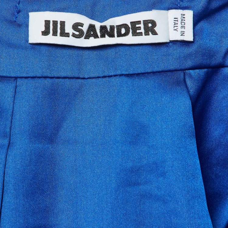 Pre Owned Jil Sander Blue Silk Satin Puffer Midi Skirt L 