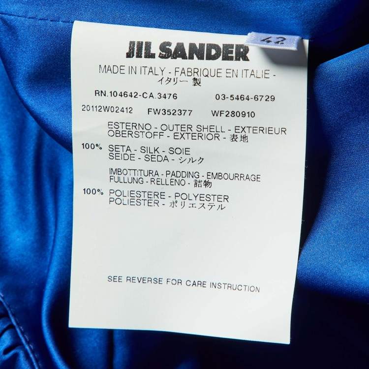 Pre Owned Jil Sander Blue Silk Satin Puffer Midi Skirt L 