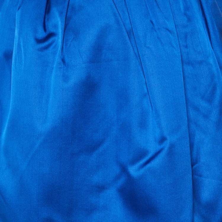 Pre Owned Jil Sander Blue Silk Satin Puffer Midi Skirt L 