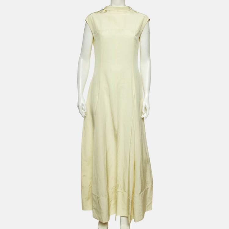 Pre Owned Jil Sander Yellow Linen Blend Open Back Maxi Dress S