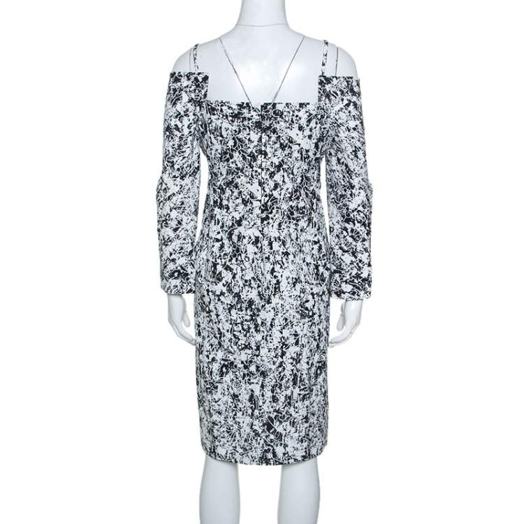 Pre Owned Jil Sander Monochrome Cotton Off Soulder Risiko Dress XL
