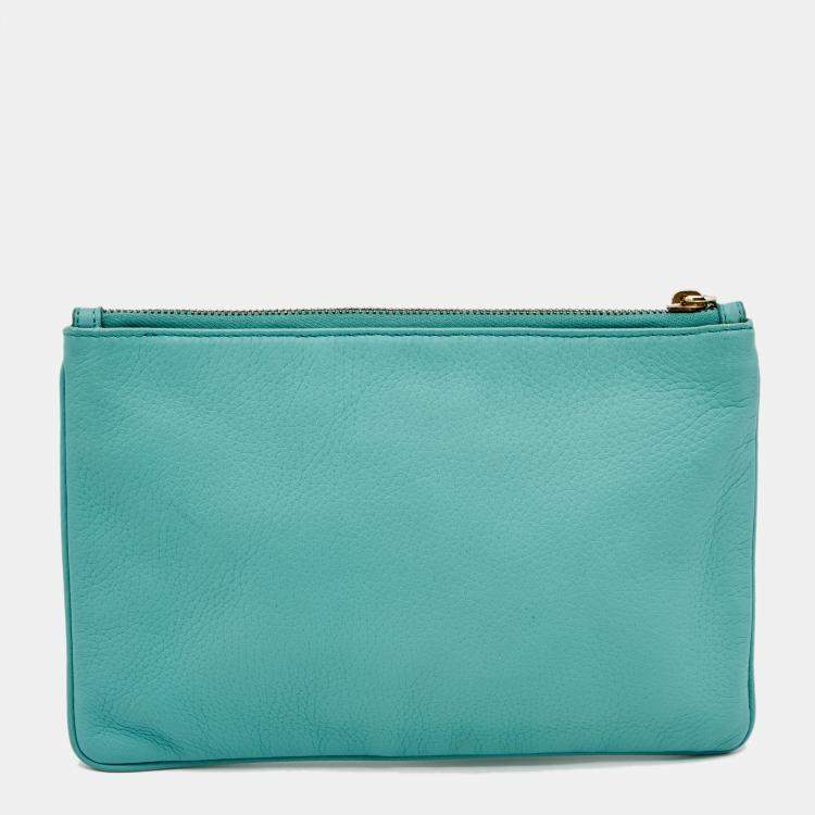 Pre Owned Jil Sander Aqua Green Leather Zip Pouch