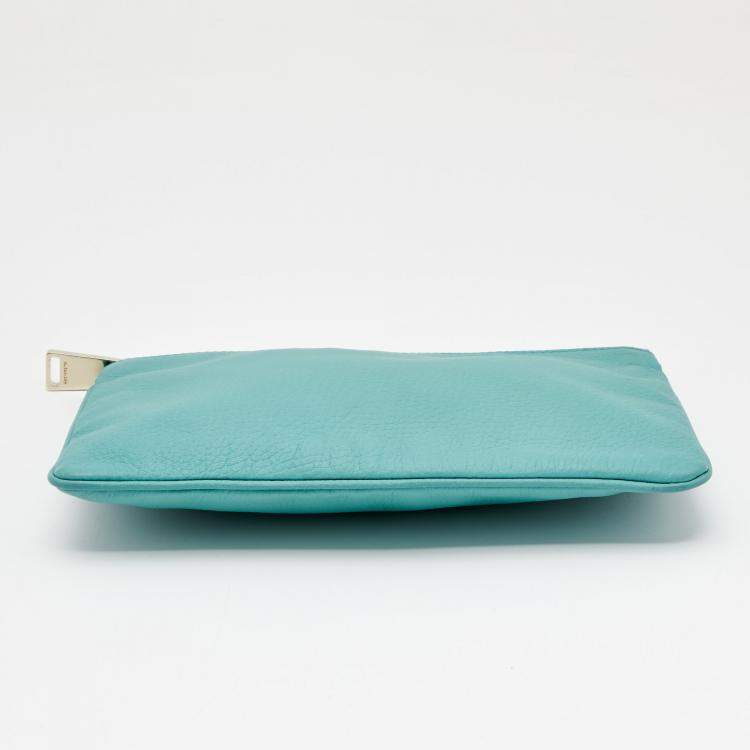 Pre Owned Jil Sander Aqua Green Leather Zip Pouch
