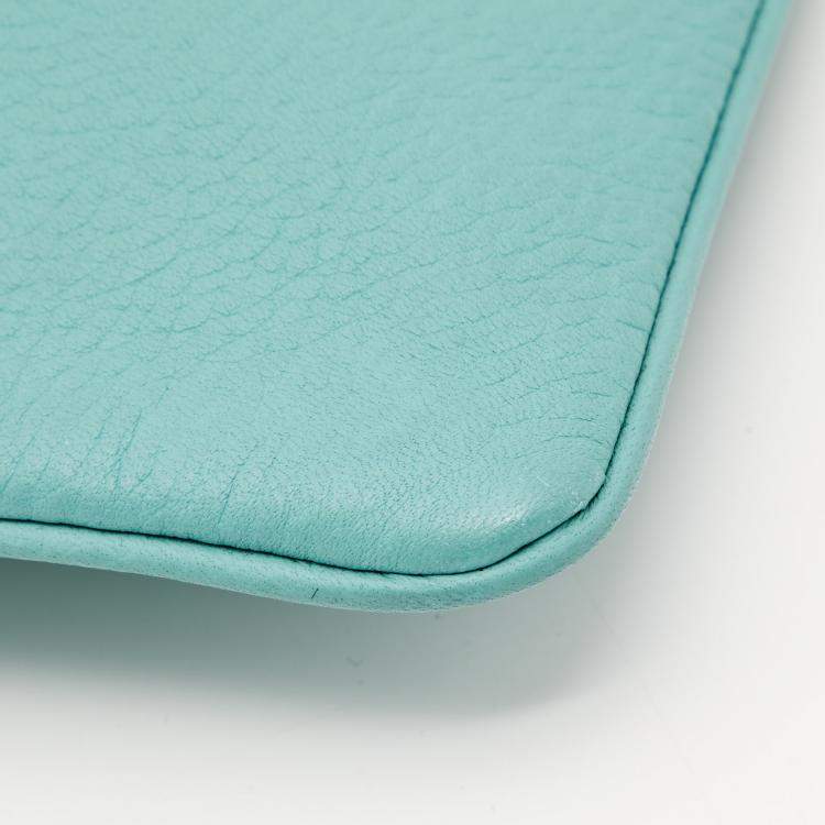 Pre Owned Jil Sander Aqua Green Leather Zip Pouch