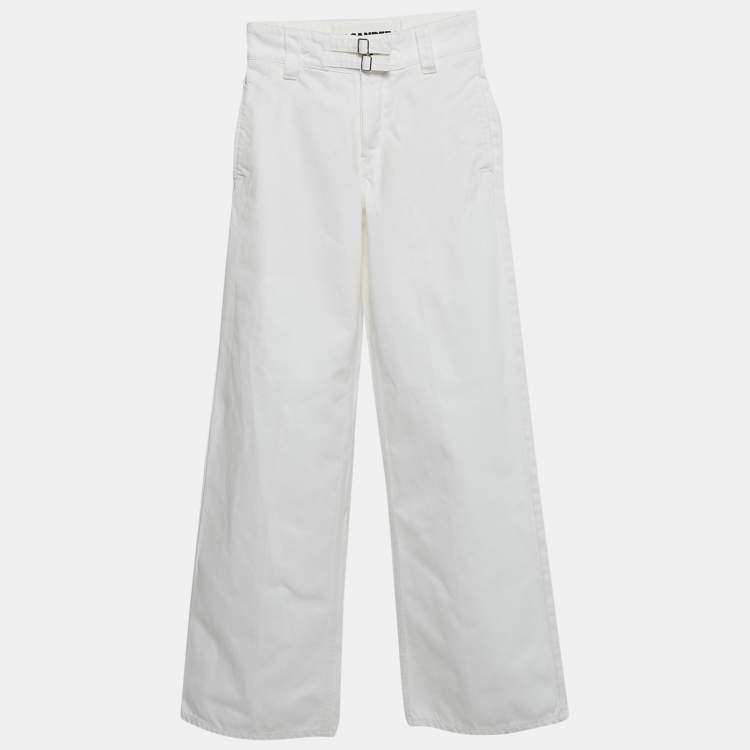 Pre Owned Jil Sander White Denim Straight Leg High Rise Jeans S Waist 26"