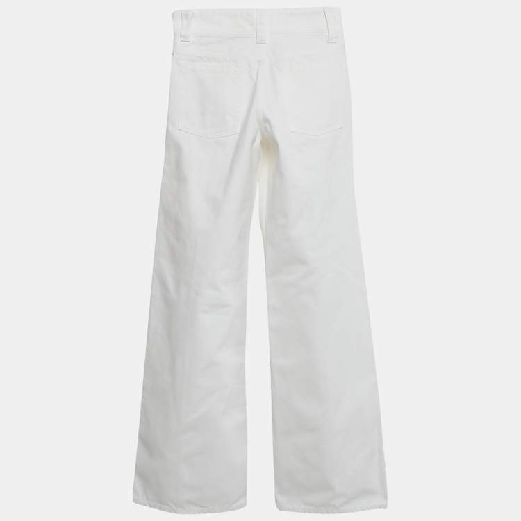 Pre Owned Jil Sander White Denim Straight Leg High Rise Jeans S Waist 26"