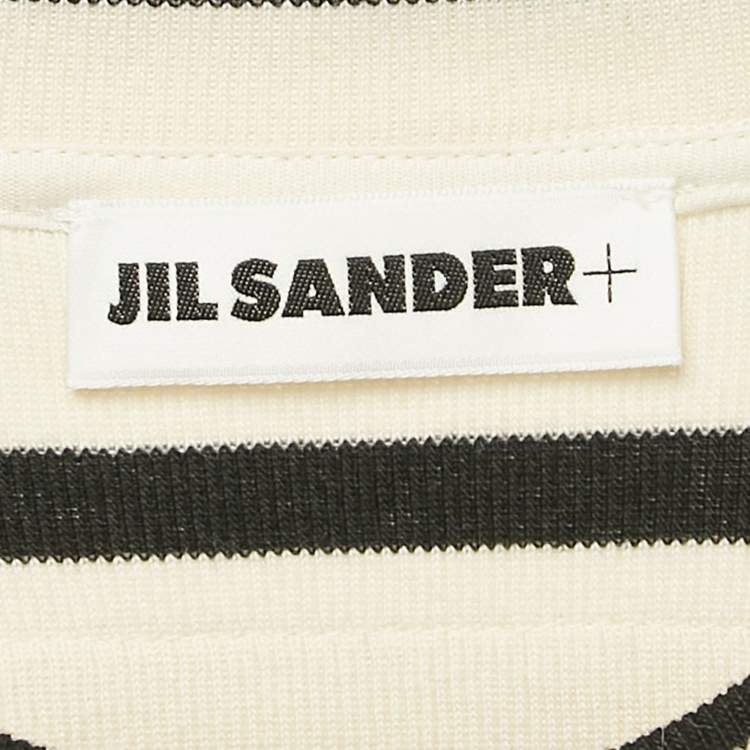 Pre Owned Jil Sander Cream/Black Striped Cotton Rib Knit T-shirt L