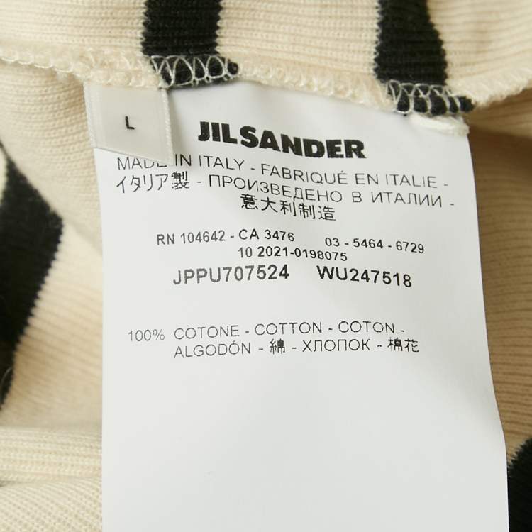 Pre Owned Jil Sander Cream/Black Striped Cotton Rib Knit T-shirt L