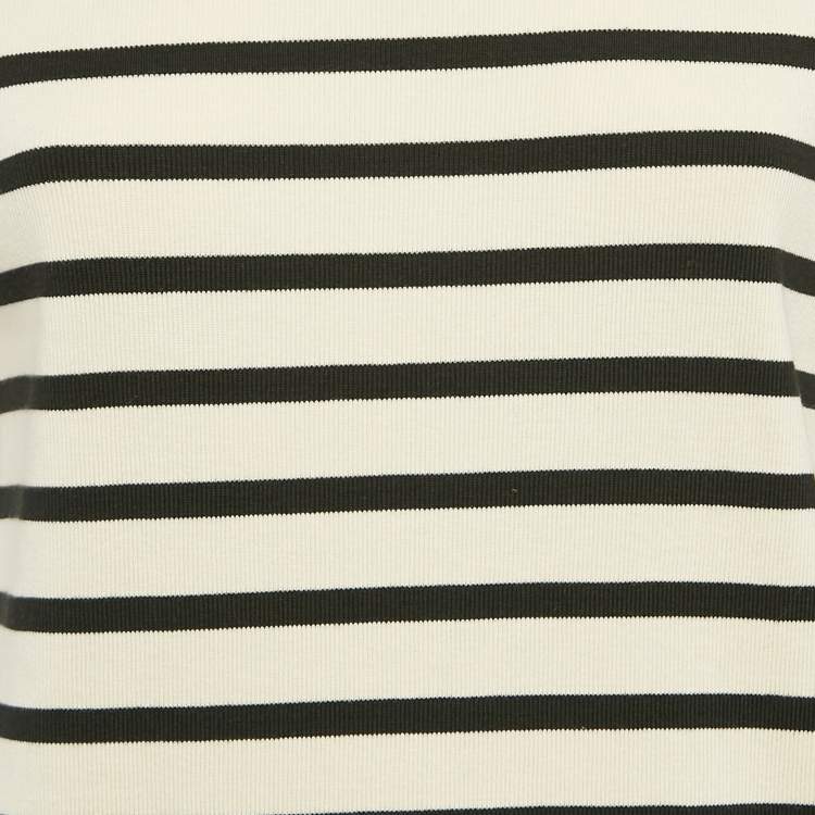Pre Owned Jil Sander Cream/Black Striped Cotton Rib Knit T-shirt L