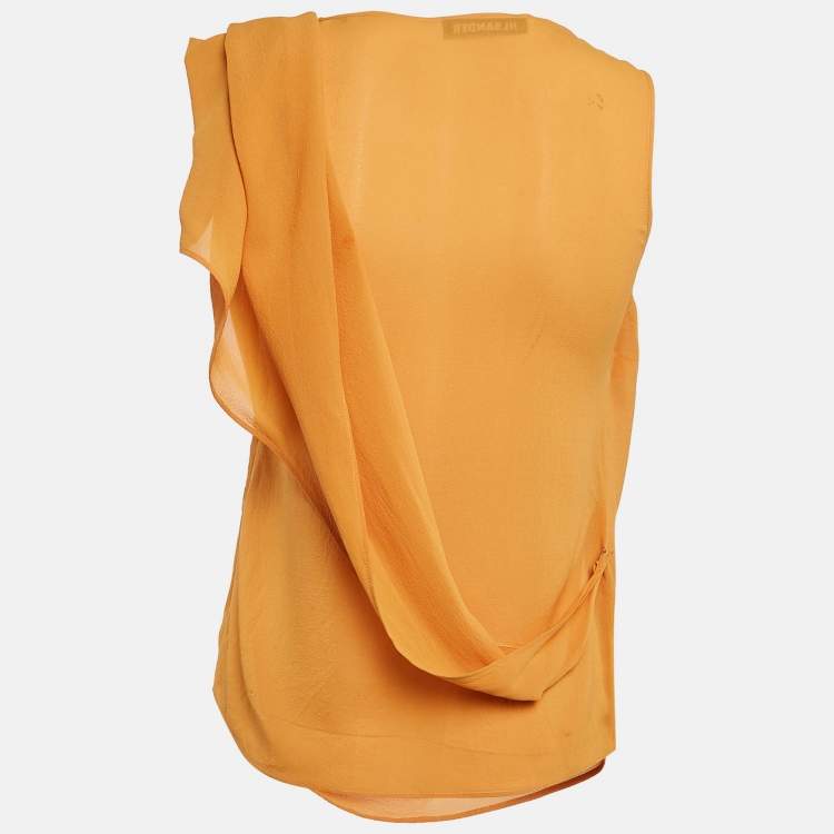 Pre Owned Jil Sander Yellow Chiffon Draped Sleeveless Top S