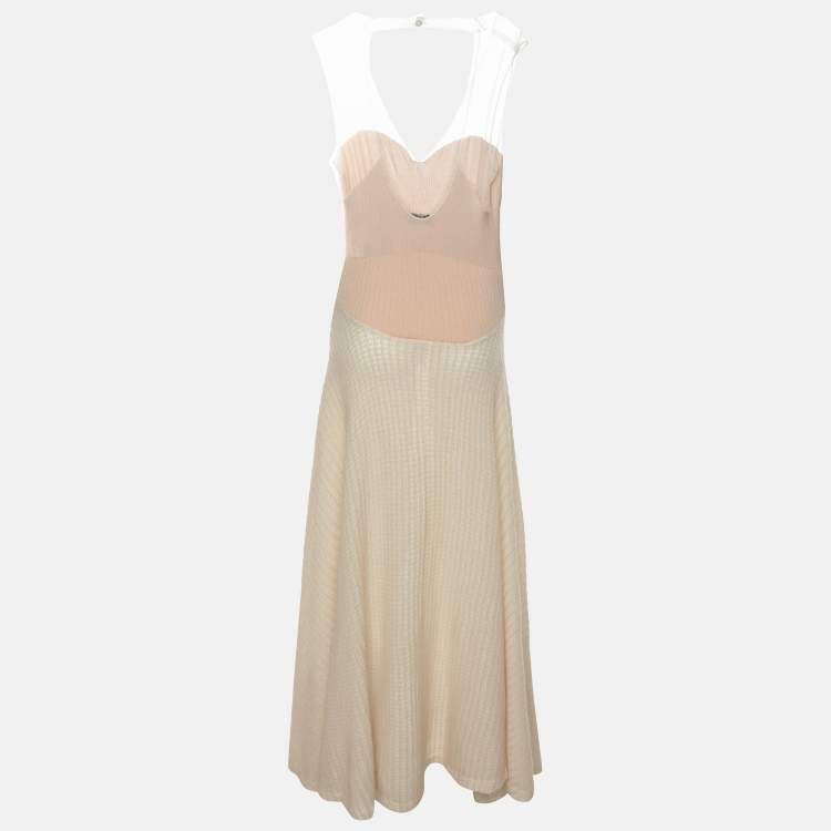 Pre Owned Jil Sander Cream/Beige Knit Virgin Wool Maxi Dress M