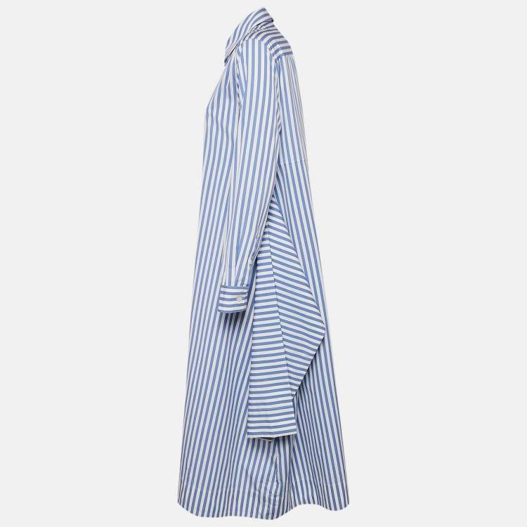Pre Owned Jil Sander White/Blue Stripe Cotton Button Front Shirt Dress S