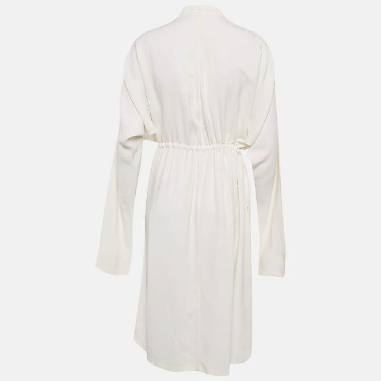 Pre Owned Jil Sander White Sateen Waist Drawstring Midi Dress S