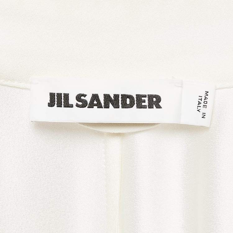 Pre Owned Jil Sander White Sateen Waist Drawstring Midi Dress S