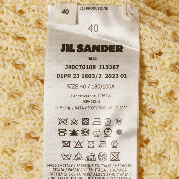 Pre Owned Jil Sander Yellow Crochet Knit Short Sleeveless Dress L