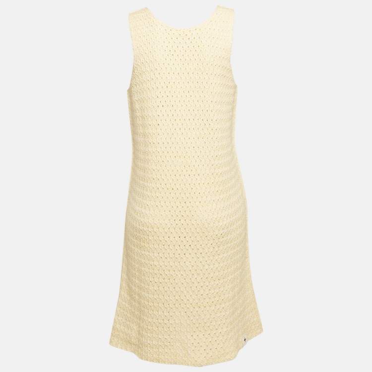 Pre Owned Jil Sander Yellow Crochet Knit Short Sleeveless Dress L