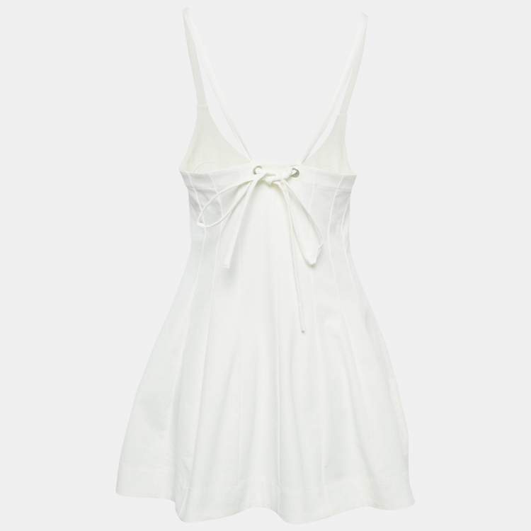 Pre Owned Jil Sander White Stretch Gabardine Paneled Mini Dress M
