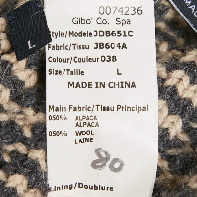 Pre Owned Jil Sander Navy Blue/ Beige Pattered Wool Button Front Cardigan L
