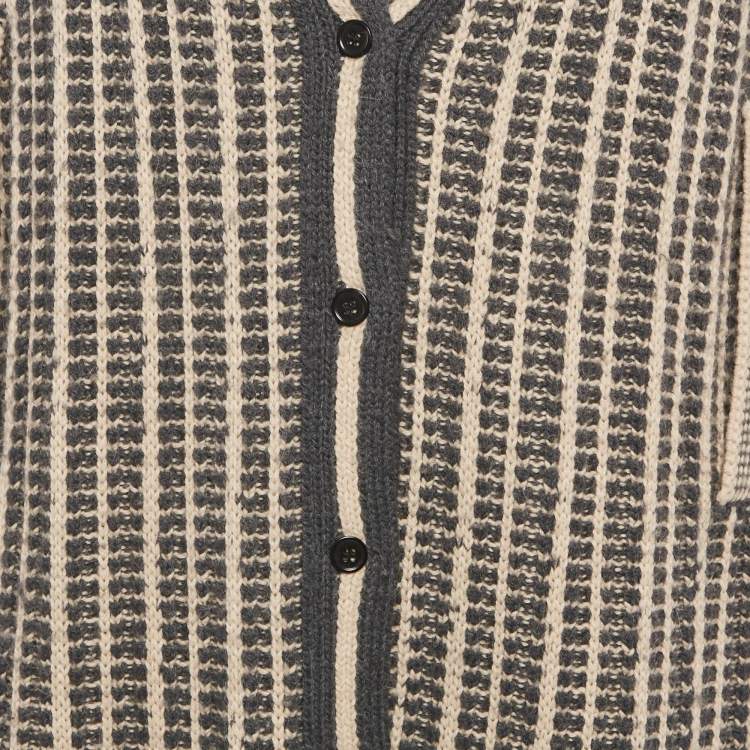 Pre Owned Jil Sander Navy Blue/ Beige Pattered Wool Button Front Cardigan L