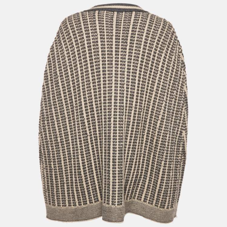 Pre Owned Jil Sander Navy Blue/ Beige Pattered Wool Button Front Cardigan L