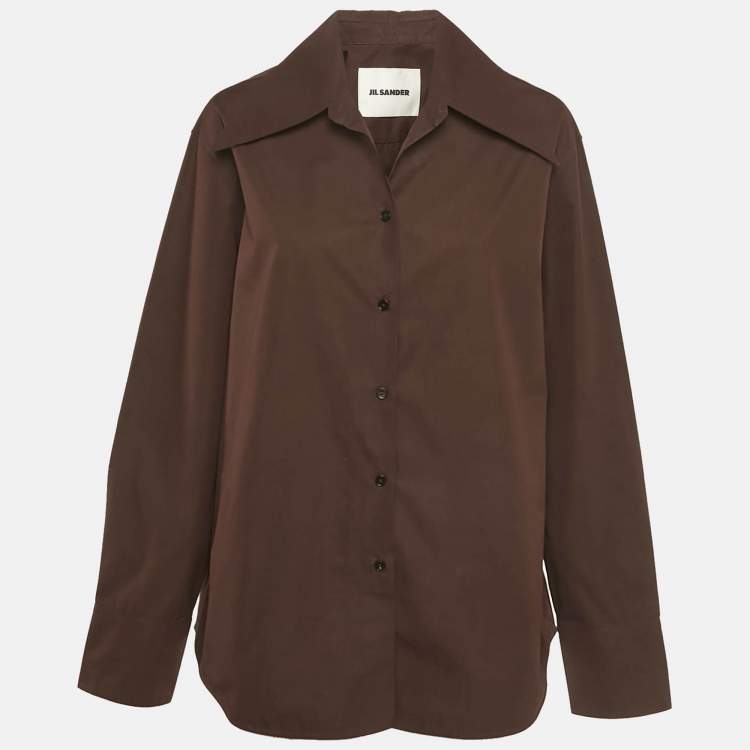 مملوكة مسبقًا Jil Sander Brown Cotton Pointed Collar Shirt S