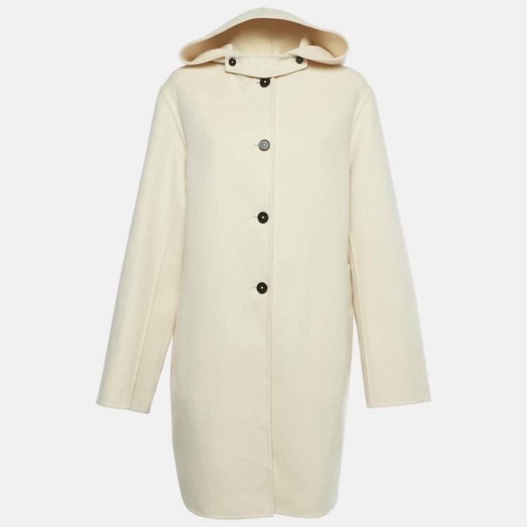 Pre Owned Jil Sander Cream Cashmere Felt Hooded Coat M