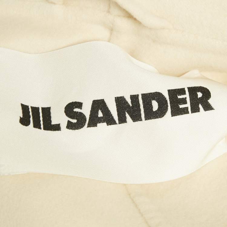 Pre Owned Jil Sander Cream Cashmere Felt Hooded Coat M