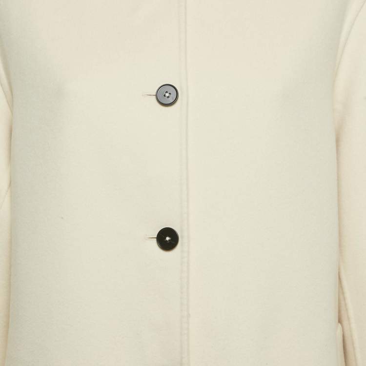 Pre Owned Jil Sander Cream Cashmere Felt Hooded Coat M