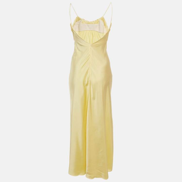 Pre Owned Jil Sander Yellow Satin Draped Neck Long Dress S