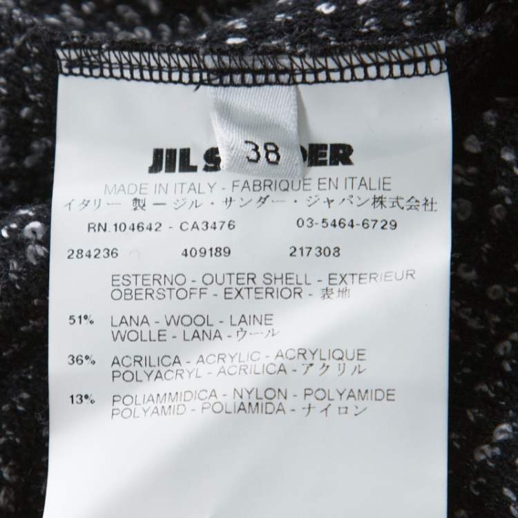 Pre Owned Jil Sander Monochrome Wool Blend Textured Wrap-Button Detail Sheath Dress M
