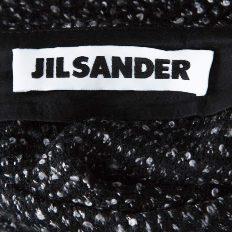 Pre Owned Jil Sander Monochrome Wool Blend Textured Wrap-Button Detail Sheath Dress M