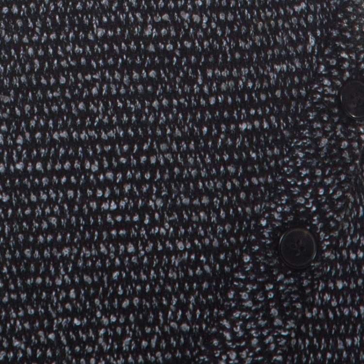 Pre Owned Jil Sander Monochrome Wool Blend Textured Wrap-Button Detail Sheath Dress M
