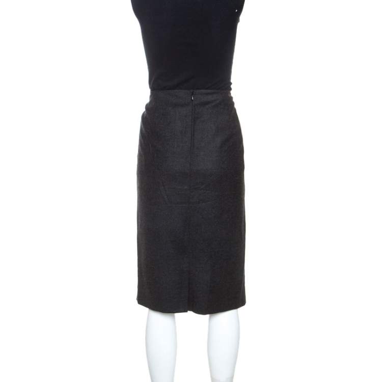 Pre Owned Jill Sander Grey Virgin Wool and Cashmere Blend Sheath Skirt XL