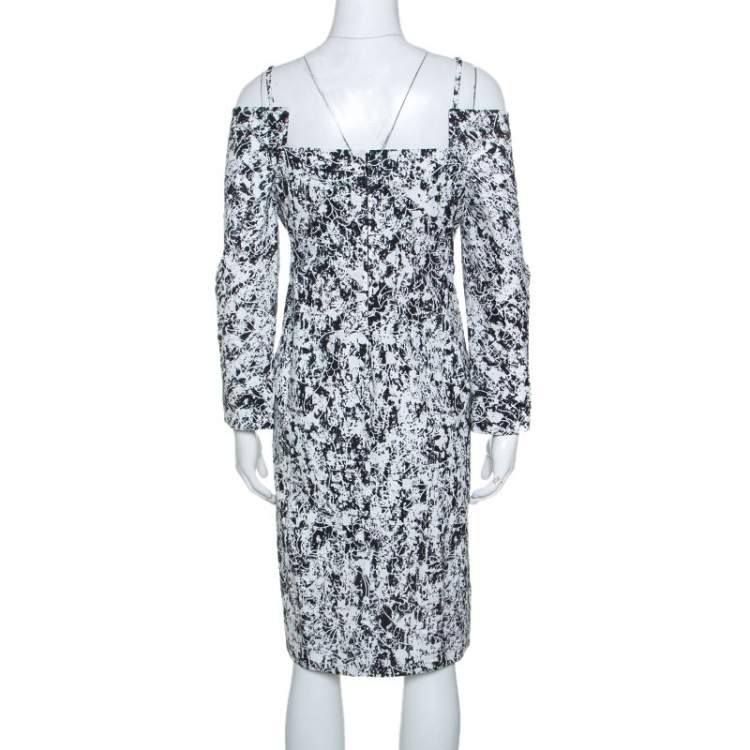 Pre Owned Jil Sander Monochrome Cotton Off Soulder Risiko Dress L
