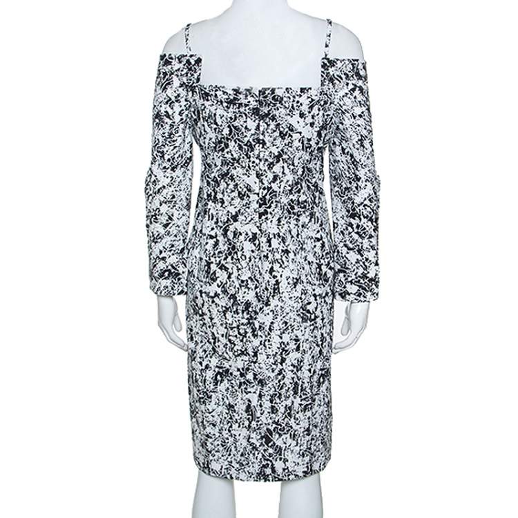 Pre Owned Jil Sander Monochrome Cotton Off Shoulder Risiko Dress M