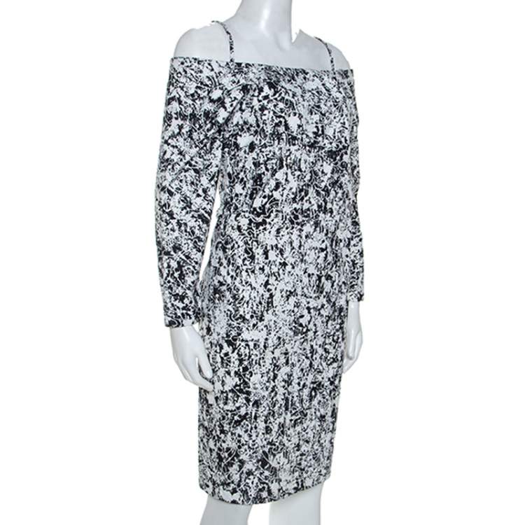 Pre Owned Jil Sander Monochrome Cotton Off Shoulder Risiko Dress M