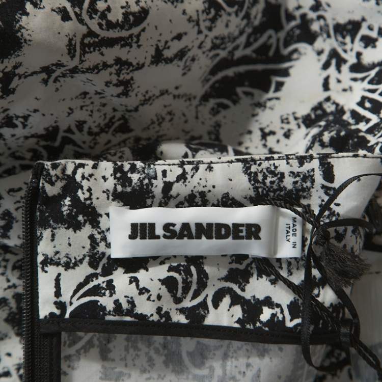 Pre Owned Jil Sander Monochrome Cotton Off Shoulder Risiko Dress M