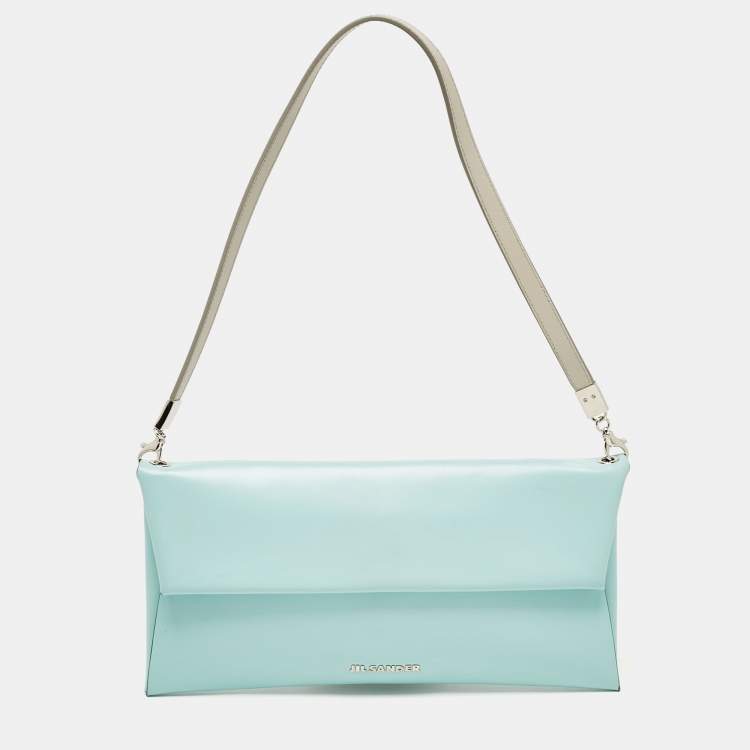 Pre Owned Jil Sander Light Blue Leather Clutch Shoulder Bag