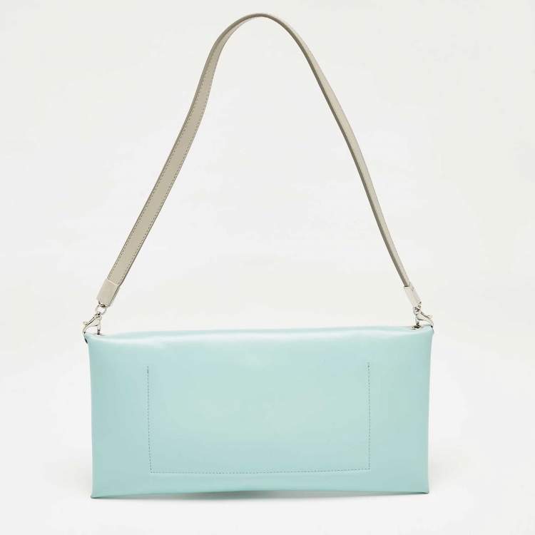 Pre Owned Jil Sander Light Blue Leather Clutch Shoulder Bag