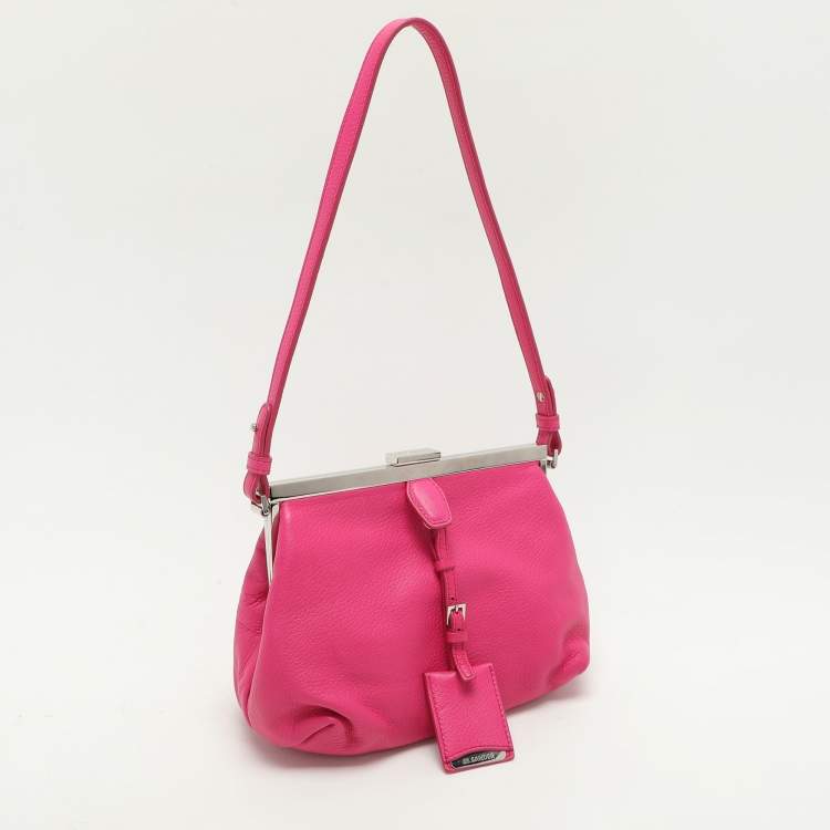 Pre Owned Jil Sander Pink Leather Baguette Shoulder Bag
