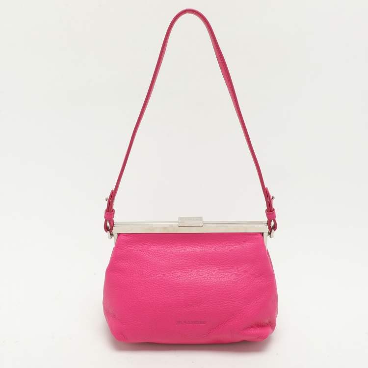 Pre Owned Jil Sander Pink Leather Baguette Shoulder Bag