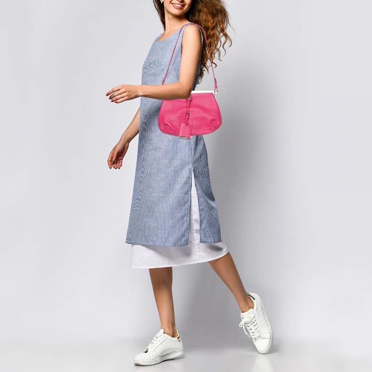 Pre Owned Jil Sander Pink Leather Baguette Shoulder Bag