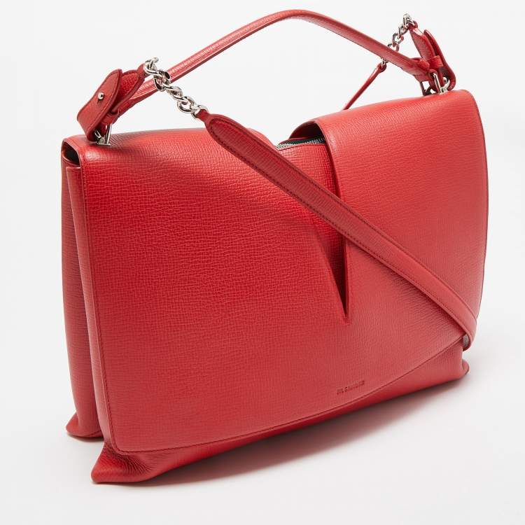 Pre Owned Jil Sander Red Leather Cut Out Top Handle Bag