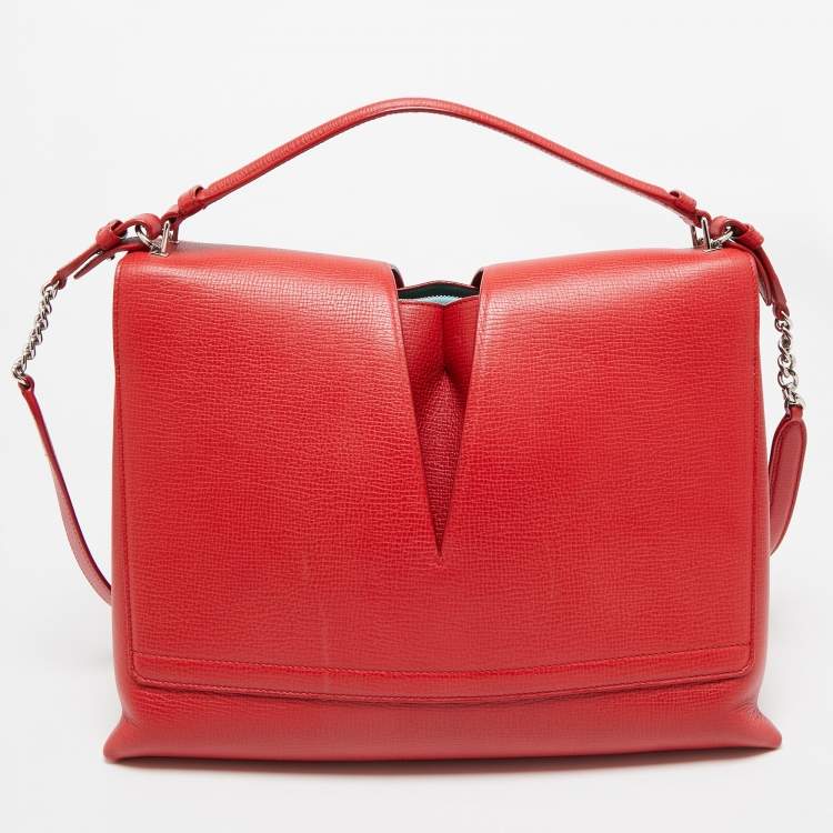 Pre Owned Jil Sander Red Leather Cut Out Top Handle Bag